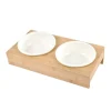 DOUBLE GAMELLE BLANC D.16CM ET SUPPORT BAMBOU 37X19.5CM