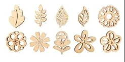 EMBELLISSEMENTS BOIS FLEURS FEUILLES 2.4 A 3.1CM X30 PIECES