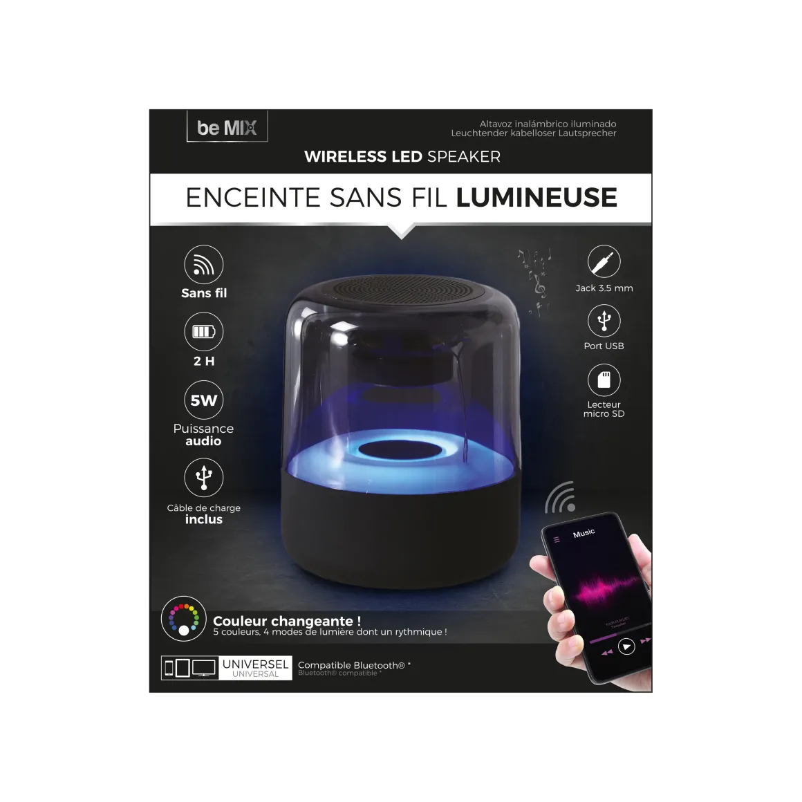 ENCEINTE SANS FIL LUMINEUSE 5W