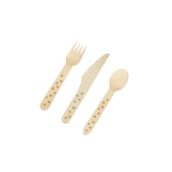 ENSEMBLE COUVERTS BOIS IMPRIME ETOILES OR X18 PIECES