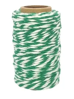 FICELLE COTON BICOLORE VERT FONCE ET BLANC 25MX1.5MM