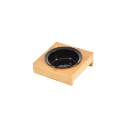 GAMELLE CERAMIQUE NOIRE D.12CM SUPPORT BAMBOU 14X14CM