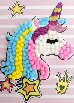 JE CREE MON TABLEAU EN POMPONS LICORNE 15 X 21 CM