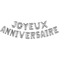 KIT BALLON LETTRE 40CM JOYEUX ANNIVERSAIRE ARGENT