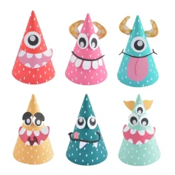 KIT 6 CHAPEAUX ANNIVERSAIRE A PERSONNALISER H.16CM MONSTRES