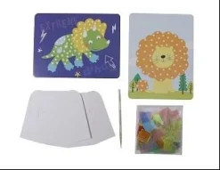 KIT TABLEAU CREATIF TISSU LION ET DINOSAURE X2 PIECES