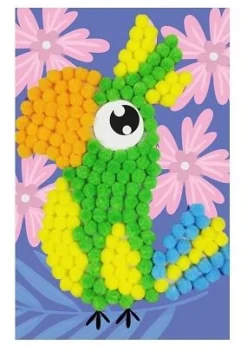 KIT TABLEAU POMPONS PERROQUET 15X21CM
