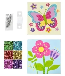 KIT TABLEAUX SEQUINS FLEUR ET PAPILLON 15X15CM