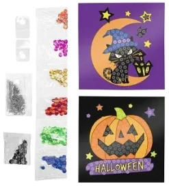 KIT TABLEAUX SEQUINS HALLOWEEN 15X15CM X2 PIECES