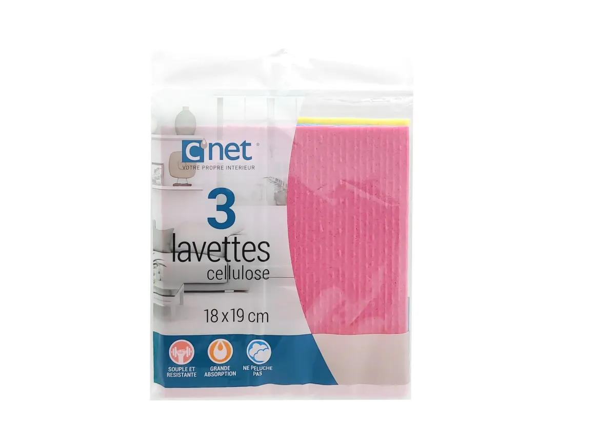 3 LAVETTES CELLULOSE 18X19CM