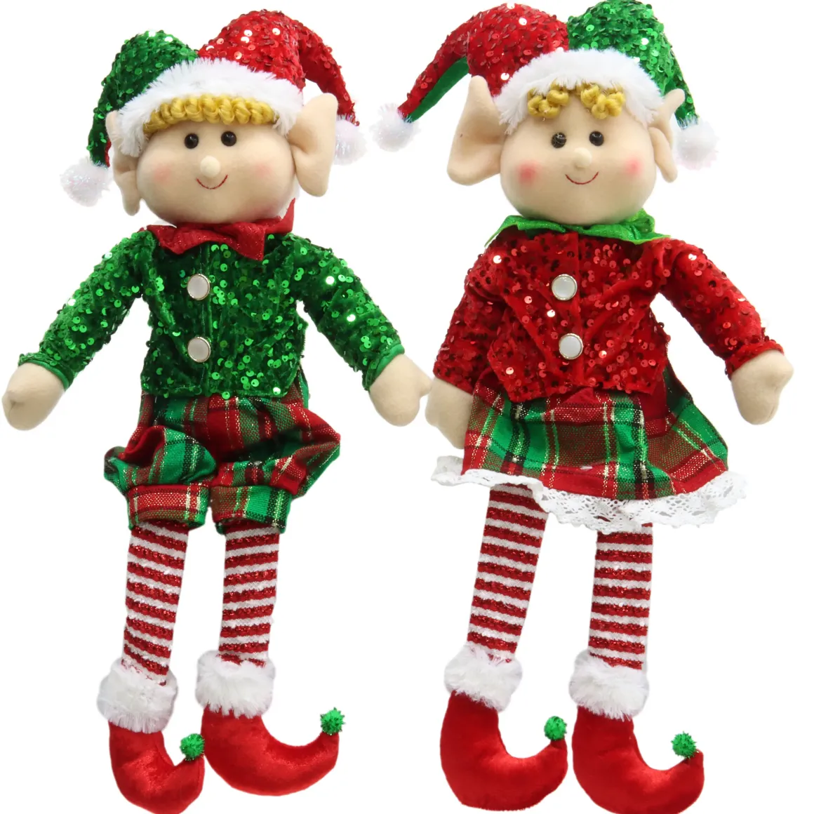 LUTIN ASSIS SEQUIN VERT ROUGE H.63CM