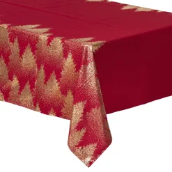 NAPPE ROUGE OR IMPRIME SAPIN 140X360CM