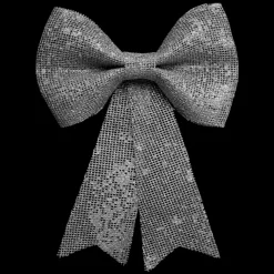 NOEUD STRASS PAILLETTE 19X24CM ARGENT