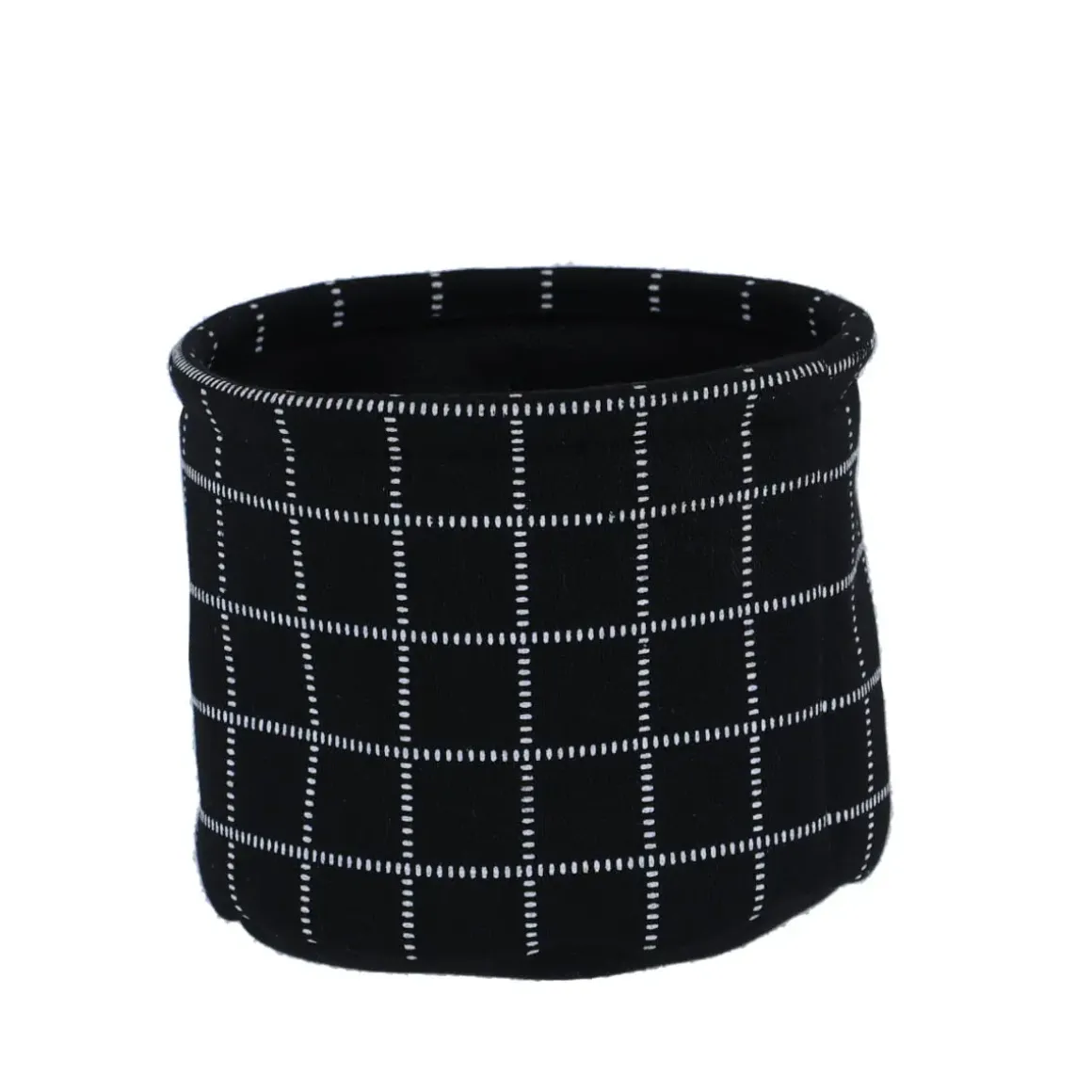 PANIER COTON IMPRIME MOTIF CARRE NOIR 15X12CM