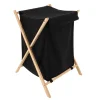 PANIERE A LINGE PLIABLE SAPIN ET TISSU NATUREL NOIR