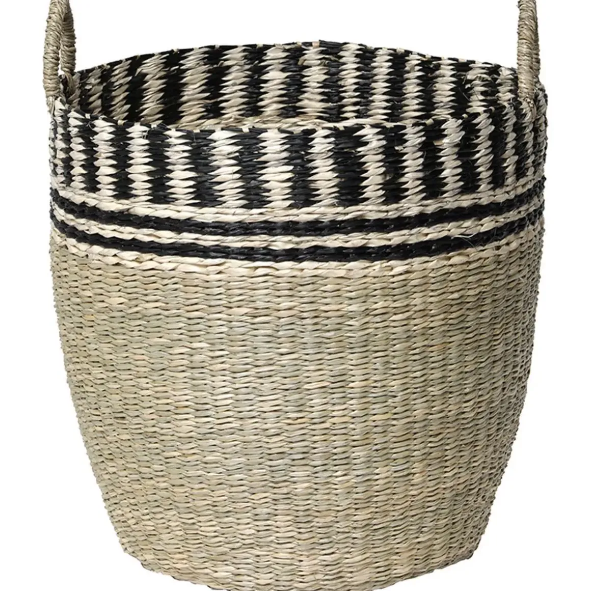 PANIERE A LINGE VEGETALE BORD TRESSE 47X37CM NATUREL NOIR