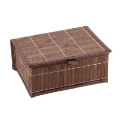 PANIERE BAMBOU AVEC COUVERCLE 22X16.5X10CM MARRON