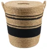 PANIERE COUVERCLE PAILLE ET COTON 42X48CM NATUREL NOIR