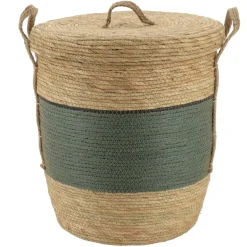 PANIERE PAPIER ET PAILLE AVEC COUVERCLE 37X43CM KAKI NATUREL