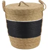 PANIERE PAPIER ET PAILLE AVEC COUVERCLE 37X43CM NOIR NATUREL