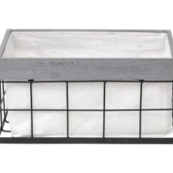 PANIERE RECTANGULE BOIS METAL GM HOME DECO GRIS
