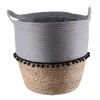 PANIERE RONDE DECO POMPONS D.37X43CM GRIS NATUREL