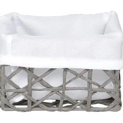 PANIER PM PAPIER GRIS TISSU CREME