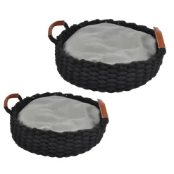 PANIER ROND CORDE ANSES D.40XH10CM NOIR COUSSIN AMOVIBLE