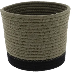 PANIER ROND COTON KAKI NOIR D.19X16CM