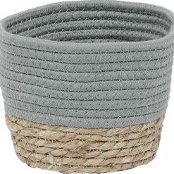 PANIER ROND COTON MATIERE VEGETALE VERT NATUREL D.17X14CM
