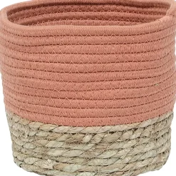 PANIER ROND COTON MATIERE VEGETALE ORANGE NATUREL D.19X16CM