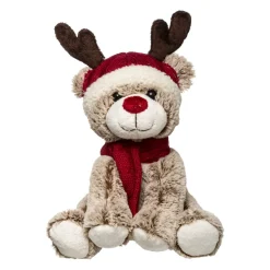 PELUCHE RENNE BRUN BONNET H.35CM