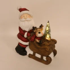 PERE NOEL ET RENNE LUGE ET SAPIN LED H.33CM