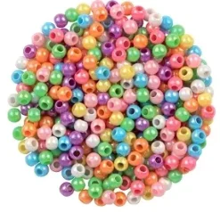 PERLES ACRYLIQUE NACREES RONDES 8 COULEURS 0.6CM X40G