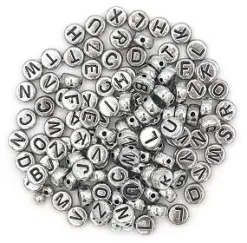 PERLES ACRYLIQUE RONDES ALPHABET ARGENTE 0.7X0.3CM X40G