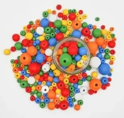 PERLES RONDES BOIS MULTICOLORES 0.8 A 2.3CM X385 PIECES