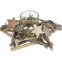PHOTOPHORE BOIS COURONNE DE TABLE ETOILE 1 PHOTOPHORE