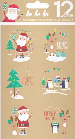 PLANCHE 12 STICKERS KRAFT NOEL