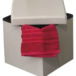 POUF DE RANGEMENT PLIABLE PU MDF UNI  TAUPE