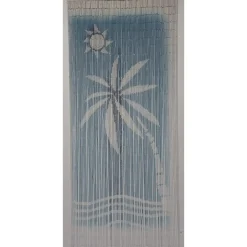 RIDEAU PORTE STICK BAMBOU IMPRIME MER 90X200CM TURQUOISE