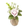 ROSE FLEURETTES ET FEUILLAGE DANS POT EN TOILE ROSE