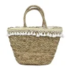 SAC DE PLAGE EN JONC DE MER POMPONS 51X29CM
