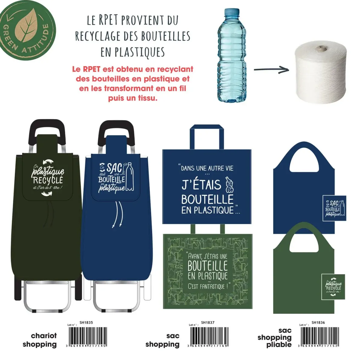 SAC SHOPPING PLIABLE RECYCLE 38X60CM