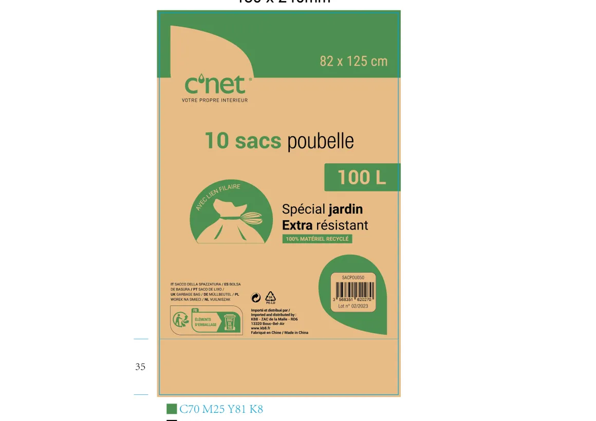 10 SACS POUBELLE 100L JARDIN AVEC LIENS