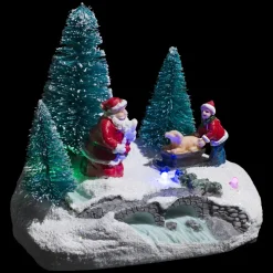SCENE VILLAGE DE NOEL NEIGE ET SAPIN 3LED A PILES