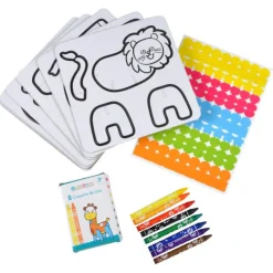 SET A COLORIER ANIMAUX A MONTER STICKERS ET 8 CRAYONS CIRE