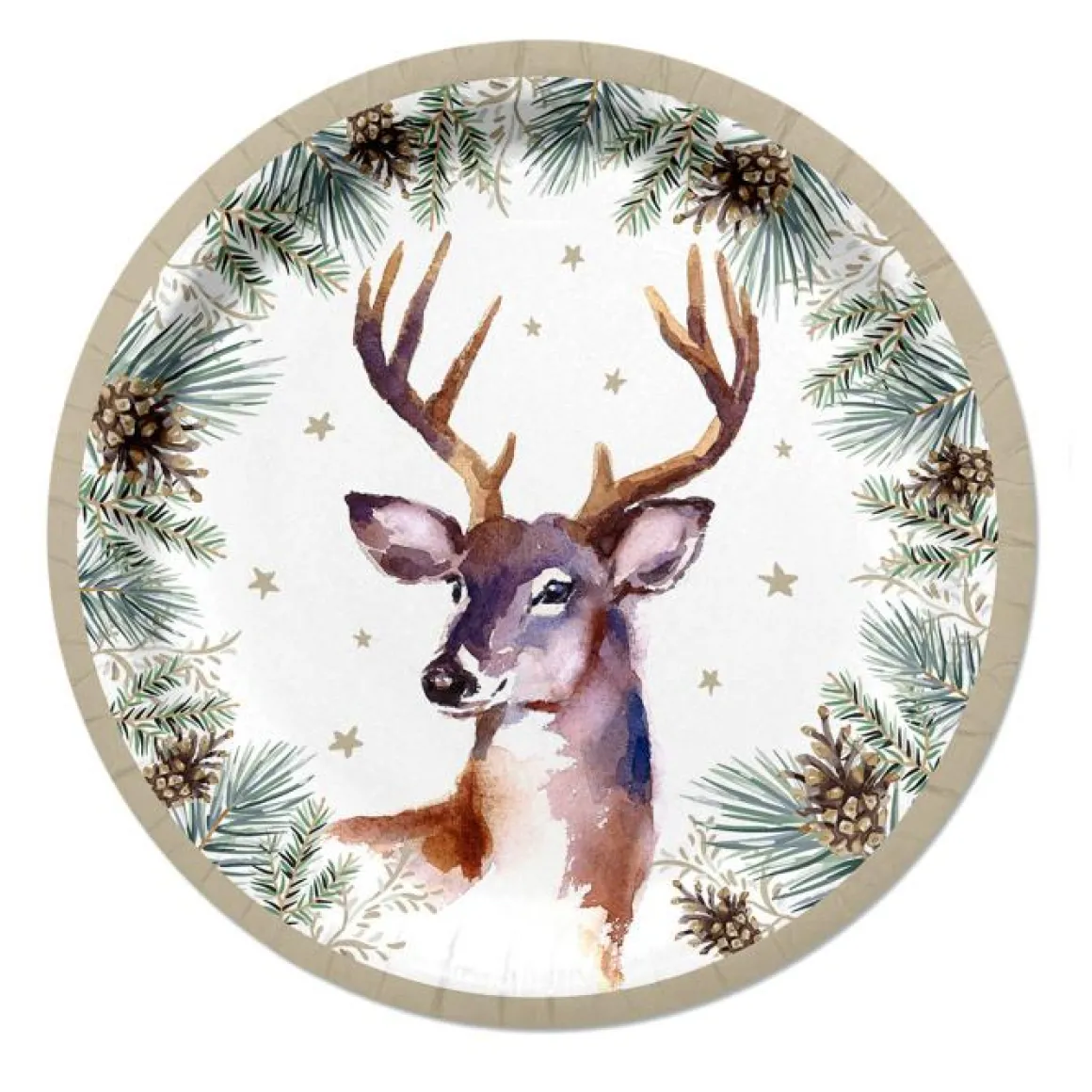 SET 6 ASSIETTES RONDE NATURE CERF D.23CM