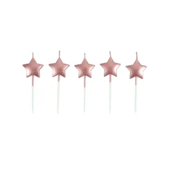 SET 5 BOUGIES FORME ETOILE 3D AVEC PLASTIQUE 7CM ROSE GOLD