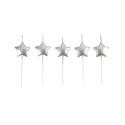 SET 5 BOUGIES FORME ETOILE 3D PIC PLASTIQUE 3CM ARGENT