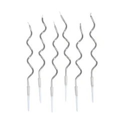 SET 12 BOUGIES SPIRALES AVEC SUPPORT H.12.5CM ARGENT